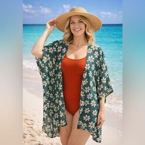 One size Green Floral Cover-Up